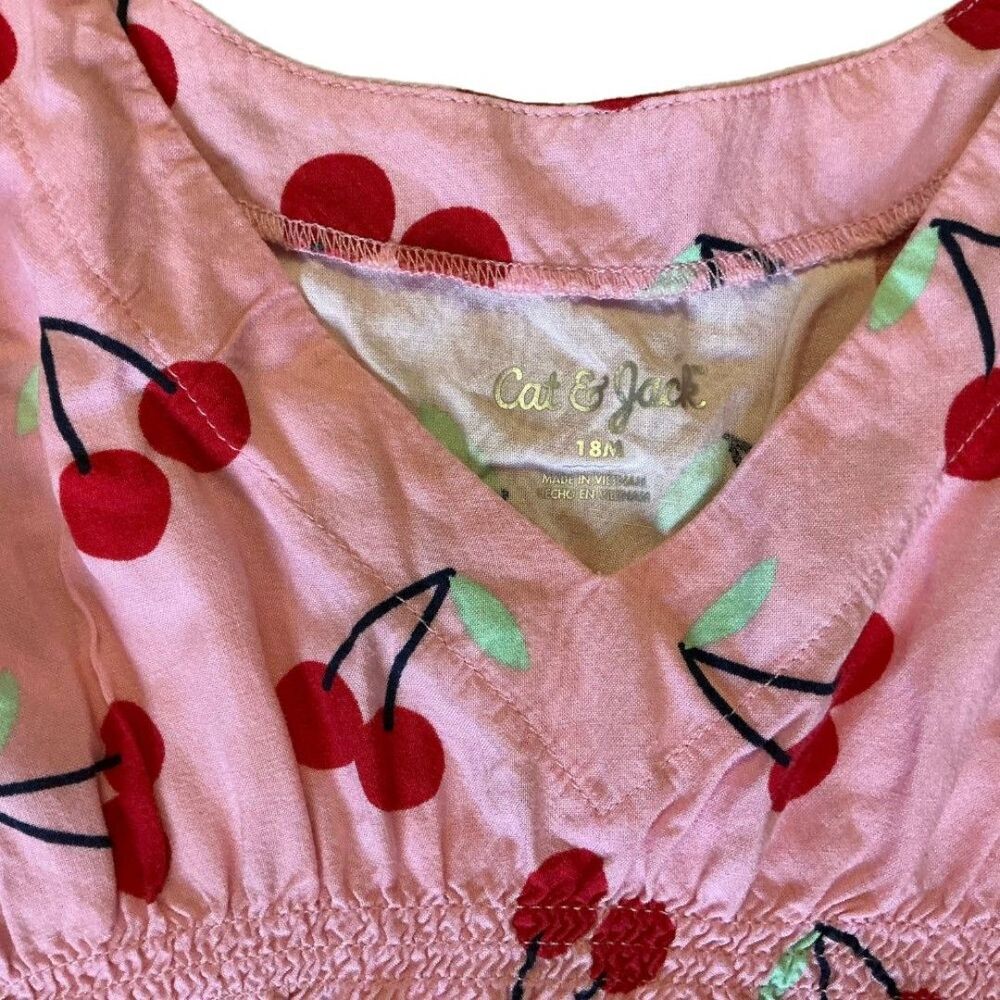 Cat & Jack Girls Swimsuit Cover-up 18M Cherry Print Tassels Pink and Red - Picture 4 of 6